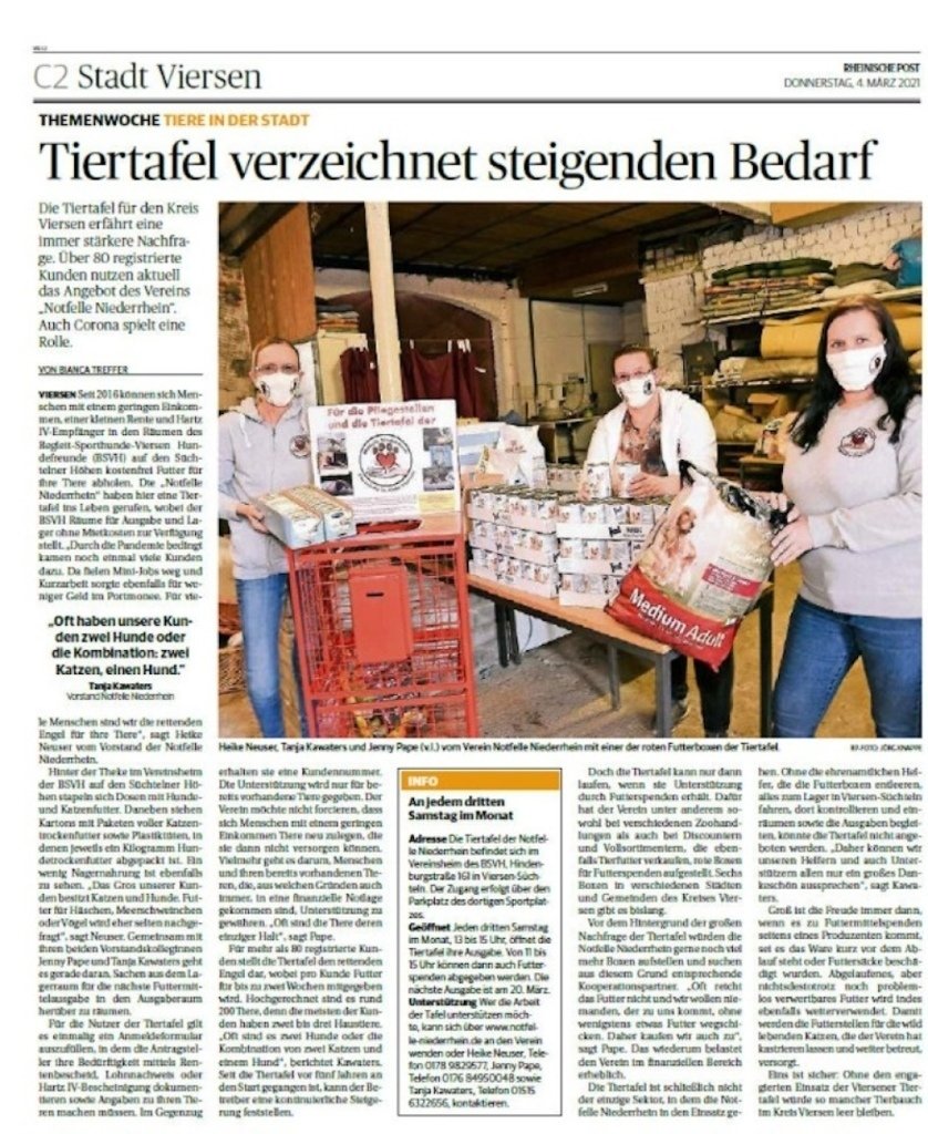 Zeitungsartikel zur Tiertafel